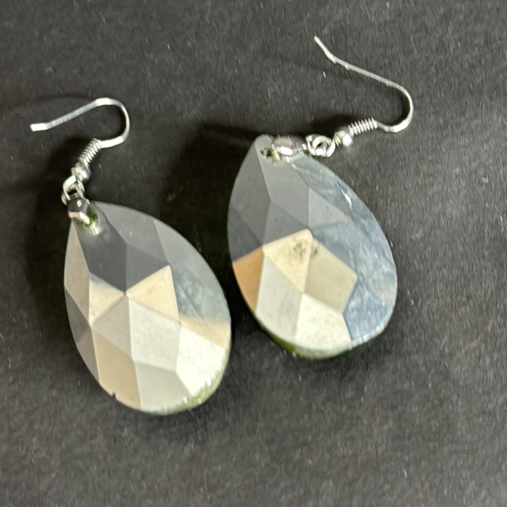 SOLDGreen Faceted Glass Teardrop Earrings - Picture 7 of 15